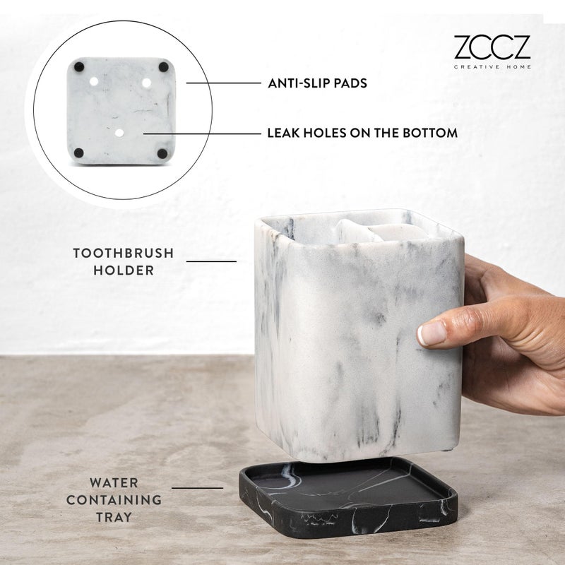 zccz Toothbrush Holder, Countertop Marble Look Electric Toothbrush Toothpaste Makeup Brush Razor Holder Stand Bathroom Organizer with Detachable Tray - Image 5